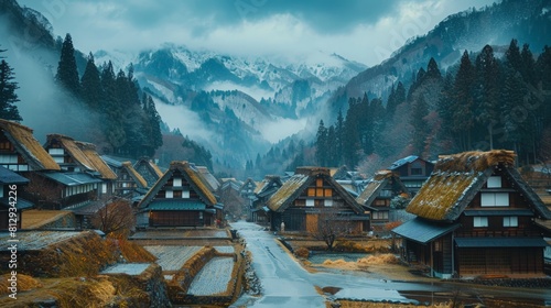 The Historic Villages of Shirakawa-go and Gokayama in Japan inscribed as UNESCO World Heritage Sites known for their traditional gassho-zukuri farmhou
