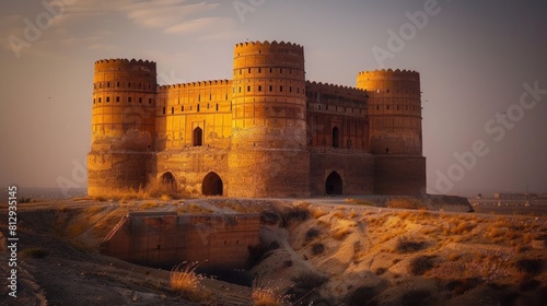 The Derawar Fort in Pakistan a massive square fortress in the Cholistan Desert distinguished by its 40 bastions that rise impressively in the arid lan