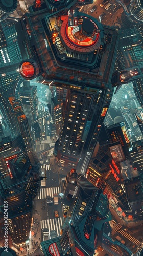 Intertwine Jungian archetypes on a gritty urban backdrop seen from above Utilize digital art techniques for a surreal, photorealistic depiction creating a visual dichotomy