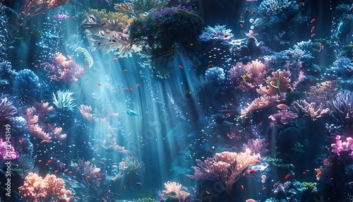 Illustrate a serene side perspective of an underwater utopia