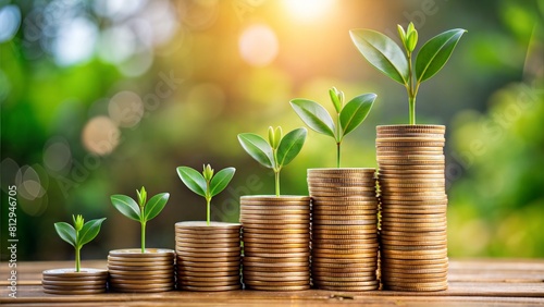 Coins with Growth Plant: A photo of coins arranged around a growing plant or sprout, representing financial growth, investments, or wealth accumulation over time. 