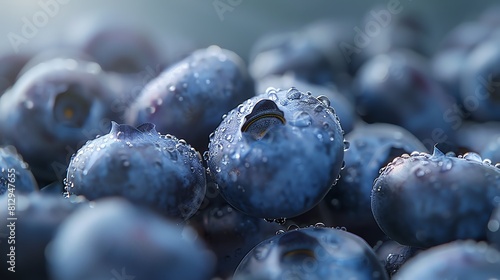 Organic blueberries, handful, closeup, crisp detail, natural light, fresh look