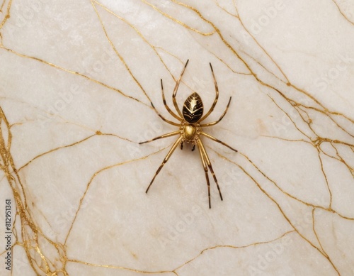 Spider on a marble background. Macro. Spider on the marble background.
