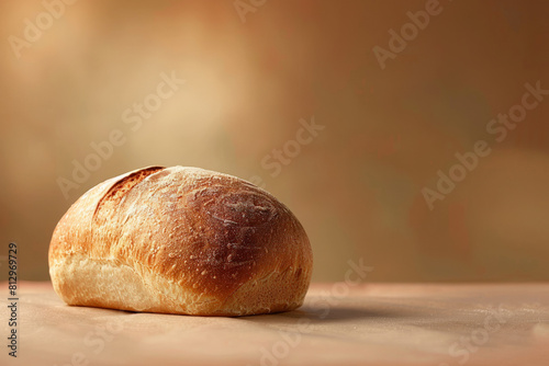 Artistic shot of a freshly baked loaf of bread on a smooth gradient background, transitioning from dark to light brown 