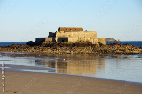 National fort of St Malo at low tide in Brittany in France, Europe