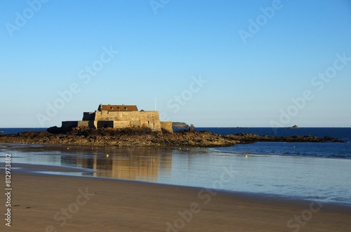 National fort in St Malo at low tide in Brittany in France, Europe
