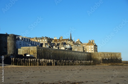 The city of St Malo at low tide in Brittany in France, Europe