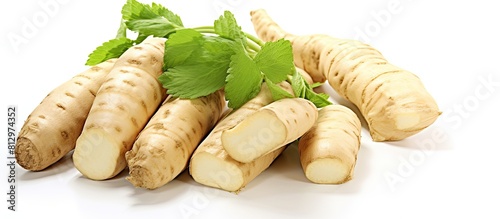 Copy space image of Chinese yam placed on a white background