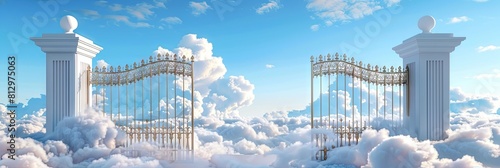 Pearly gates opening into the heavens
