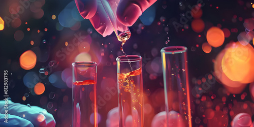 Scientist hand dropping chemical liquid into test tube background - Ai Generated