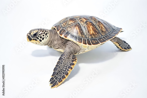 Detailed Close-Up of a Sea Turtle on White Background