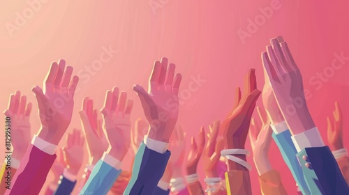 Human hands clapping. Applaud hands. Vector illustration in flat style. Many Hands clapping ovation and thumps up, applaud hands. Flat cartoon business success illustration. Social media marketing