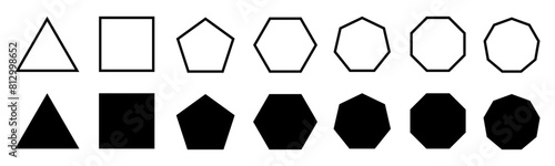 Geometric shapes set with rounded corners, triangle square pentagon hexagon heptagon octagon, sharp version
