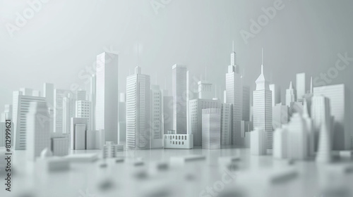 3D minimalist cityscape with NetZero emissions numberless clock, sleek design, monochrome palette