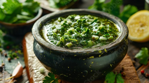The cuisine of Yemen. Yemeni sugar. The sauce is green. Green hot pepper, coriander, ground chilba, coriander seeds, Garlic, Olive oil, Lemon juice, Ground black pepper.