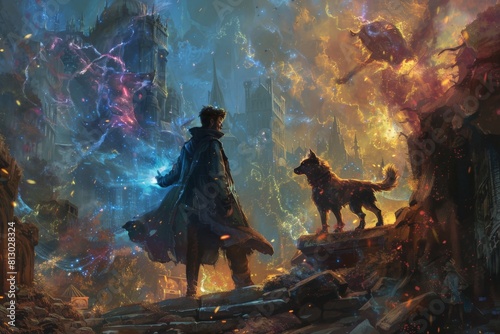 In a realm where magic reigns supreme, the man and his guard dog must outwit a powerful sorcerer who seeks to claim their riches for himself.
