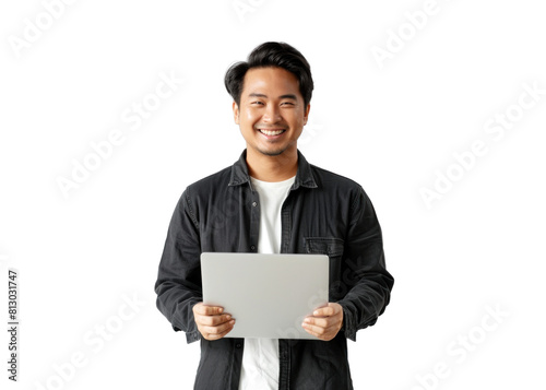 Smiling Southeast Asian Man with Laptop