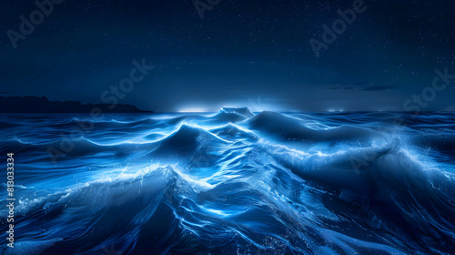 Enchanting Bioluminescent Wave Patterns at Night: Intricate Light Swirls in Long Exposure Photography Captivating Visuals of Illuminated Ocean Waves
