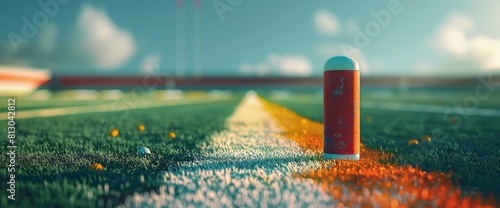American Football Field Background With A Close-Up Of A Football Field Marker