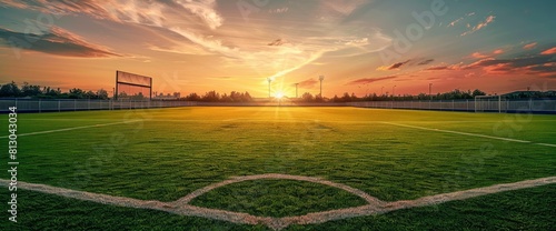 Empty Soccer Field Background At Sunset