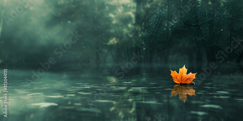 Silent solitude single leaf or flower in Blurred fog forest yellow flower is a dark forest