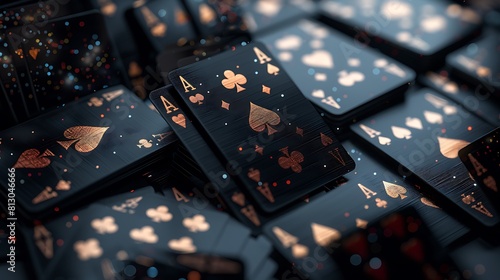 Cool and unusual black playing cards, copy space, space for text, Generative AI,カッコよくて普通と違う変わった黒いトランプ、コピースペース,テキスト用スペース,Generative AI,