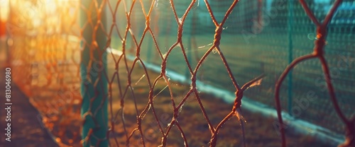 Soccer Field Background With A Close-Up Of A Soccer Goal Net