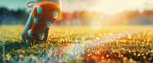 Soccer Field Background With A Close-Up Of A Soccer Shin Guard