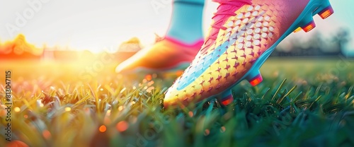 Soccer Field Background With A Close-Up Of A Soccer Cleat