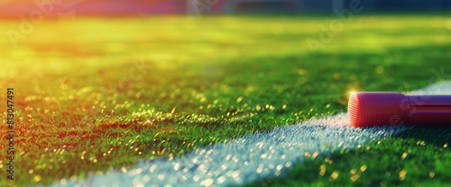 Soccer Field Background With A Close-Up Of A Referee'S Whistle