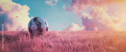 Soccer Field Background With A Close-Up Of A Soccer Ball In Mid-Air