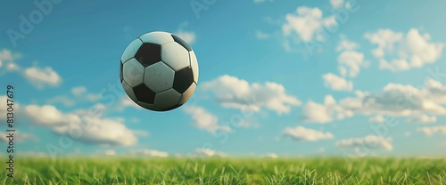 Soccer Field Background With A Close-Up Of A Soccer Ball In Mid-Air