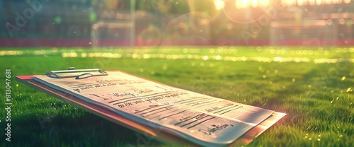 Soccer Field Background With A Close-Up Of A Soccer Coach'S Clipboard
