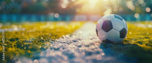 Soccer Field Background With A Close-Up Of A Soccer Ball Bouncing