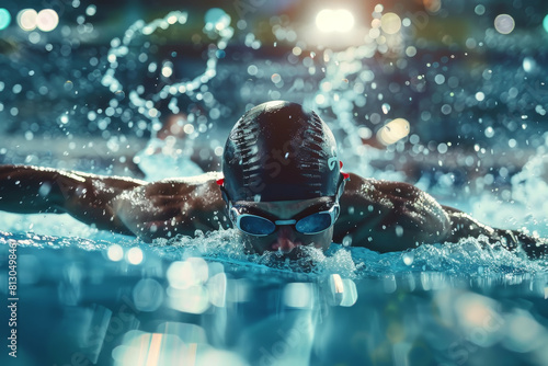 Swimmer in a swimming pool competing