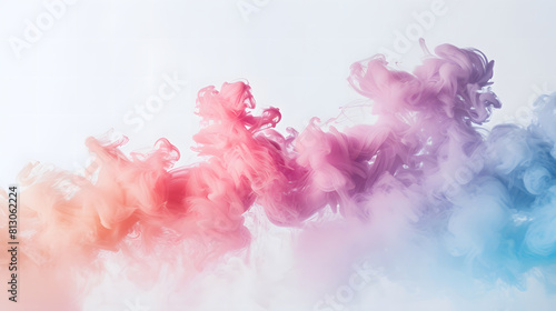 Whimsical smoke bomb against white backdrop, room for text.