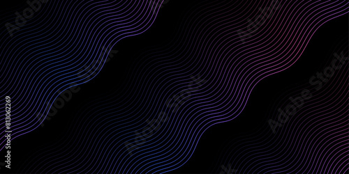 Abstract background with waves for banner. Medium banner size. Vector background with lines. Element for design isolated on black. Colorful gradient. Blue, purple, pink