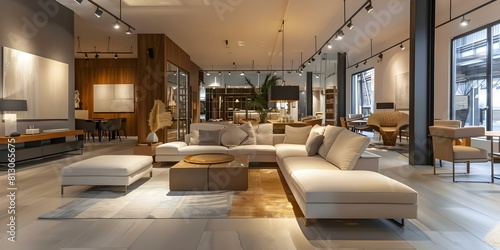 Discover high-end showroom featuring modern furniture and chic decor for home or business. Concept Furniture Showroom, Modern Design, Chic Decor, High-End Furnishings, Home and Business Decor