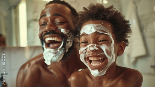 A Father and Son Shaving Together