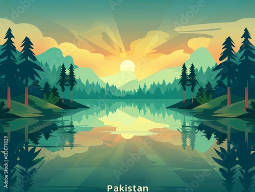Beautiful flat design poster of Pakistan, landscape of Pakistan