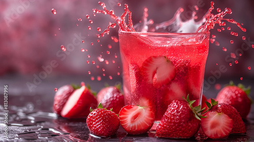 Cold refreshing strawberry summer drink with strawberry and mint. 