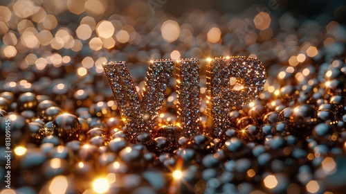golden style metallic standing 3d letters bedazzled with diamonds in shape of text Vip gold background