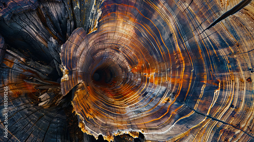A close up of a tree trunk with a brown and black pattern.