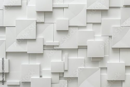 White square patterns interlock in a clean white minimalist style, providing a calm and orderly visual, Sharpen 3d rendering background