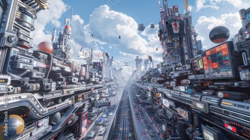 Futuristic Cityscape Created from Video Game Elements: An Immersive Panoramic Banner
