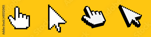 Click cursor 3d icon. Computer mouse pointer vector arrow and hand