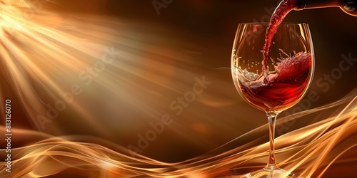 3D render of red wine being poured into a glass. Concept Photography, Wine, Glassware, Beverage, 3D Rendering