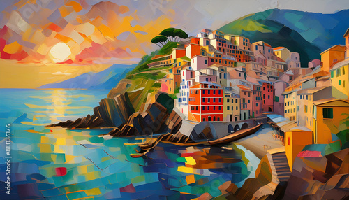 Liguria cinque terre quadro dipinto disegno 