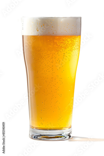  Foam head pint of light lager pilsner beer isolated on white background for use alone or as a design element