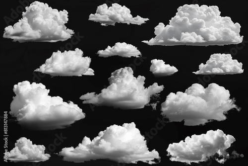 Multiple white clouds on a dark background